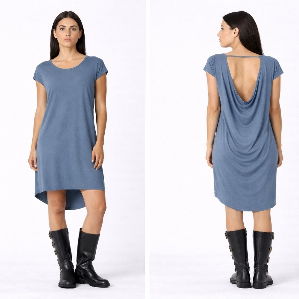 Errant Gray Draped Back Dress NWT Distressed Raw Edge T Shirt Midi Medium